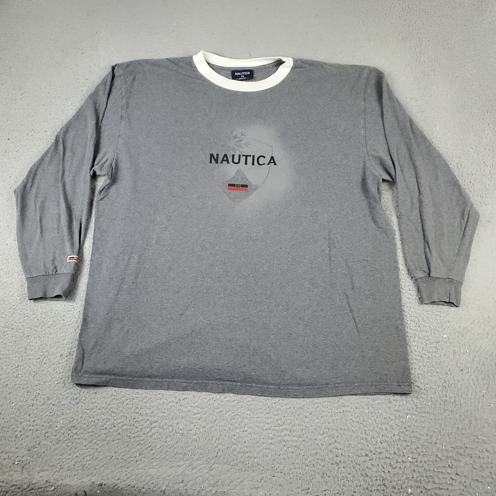 Nautica T Shirt Mens Size 1X Gray Casual Long Sleeve Adult